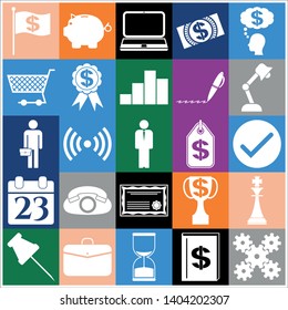 Set of 25 business icons, pictograms, symbols. Collection. Flat design. Vector Illustration.