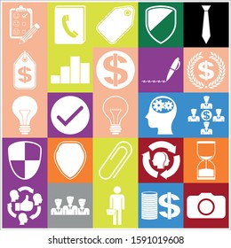 Set of 25 business icons, pictograms, symbols. Collection. Flat design. Vector Illustration.