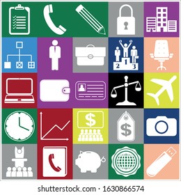 Set of 25 business icons, pictograms, symbols. Collection. Flat design. Vector Illustration.