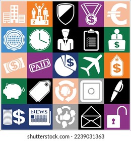 Set of 25 Business icons, pictograms, symbols. Flat design. 