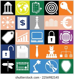 Set of 25 Business icons, pictograms, symbols. Concept design. 