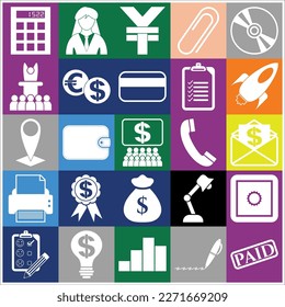 Set of 25 Business icons, pictograms, symbols. Flat design. 