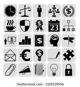  Set of 25 business icons, symbols or pictograms. Collection. Detailed design. Vector Illustration.