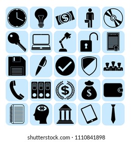 Set of 25 business icons or symbols. Collection. Detailed design. Vector Illustration.