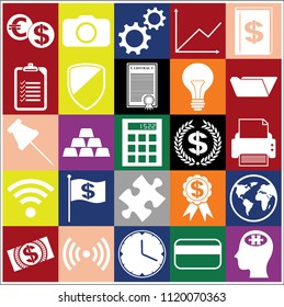 Set of 25 business icons or symbols. Collection. Flat design. Vector Illustration.