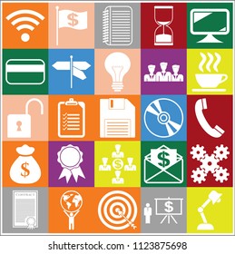 Set of 25 business icons or symbols. Collection. Flat design. Vector Illustration.