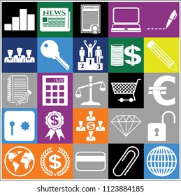 Set of 25 business icons or symbols. Collection. Flat design. Vector Illustration.