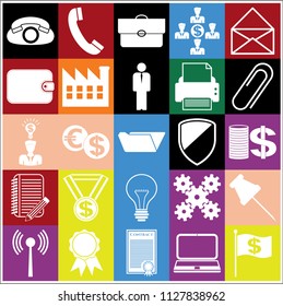 Set of 25 business icons or symbols. Collection. Flat design. Vector Illustration.