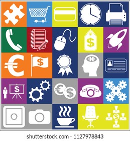 Set of 25 business icons or symbols. Collection. Flat design. Vector Illustration.