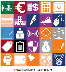 Set of 25 business icons, symbols or pictograms. Collection. Detailed design. Vector Illustration.