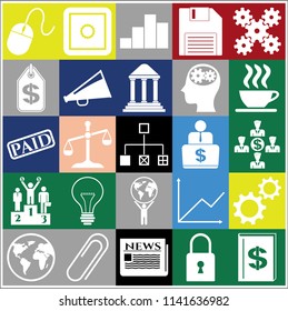  Set of 25 business icons, symbols or pictograms. Collection. Detailed design. Vector Illustration.