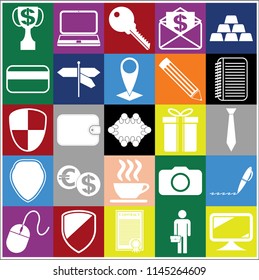 Set of 25 business icons, symbols or pictograms. Collection. Flat design. Vector Illustration.