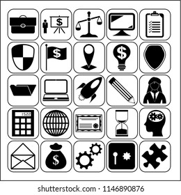 Set of 25 business icons, symbols or pictograms. Collection. Detailed design. Vector Illustration.