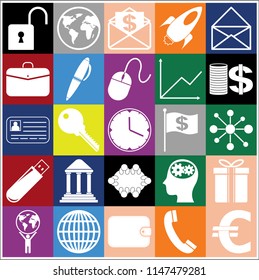 Set of 25 business icons, symbols or pictograms. Collection. Detailed design. Vector Illustration.