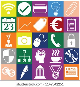 Set of 25 business icons or symbols. Collection. Detailed design. Vector Illustration.