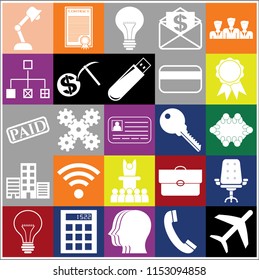Set of 25 business icons or symbols. Collection. Flat design. Vector Illustration.