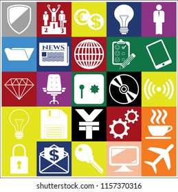 Set of 25 business icons or symbols. Collection. Flat design. Vector Illustration.