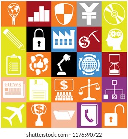 Set of 25 business icons, symbols or pictograms. Collection. Flat design. Vector Illustration.