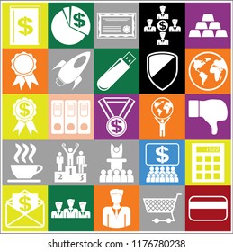 Set of 25 business icons or symbols. Collection. Flat design. Vector Illustration.