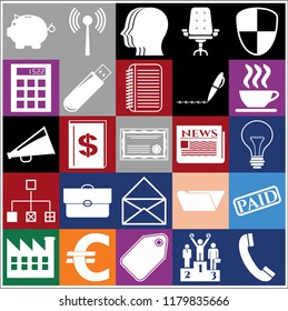 Set of 25 business icons, symbols or pictograms. Collection. Flat design. Vector Illustration.