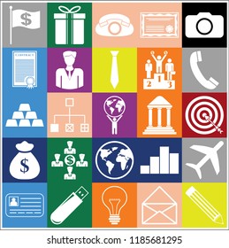 Set of 25 business icons or symbols. Collection. Flat design. Vector Illustration.