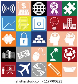 Set of 25 business icons, symbols or pictograms. Collection. Flat design. Vector Illustration.