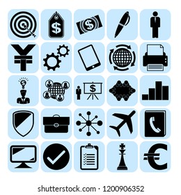Set of 25 business icons or symbols. Collection. Flat design. Vector Illustration.