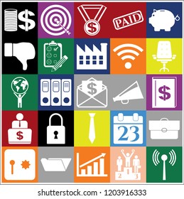 Set of 25 business icons, symbols or pictograms. Collection. Flat design. Vector Illustration.