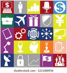 Set of 25 business icons, symbols or pictograms. Collection. Detailed design. Vector Illustration.