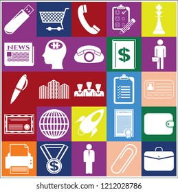 Set of 25 business icons, symbols or pictograms. Collection. Flat design. Vector Illustration.