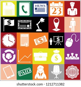 Set of 25 business icons, symbols or pictograms. Collection. Detailed design. Vector Illustration.