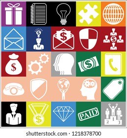 Set of 25 business icons or symbols. Collection. Flat design. Vector Illustration.