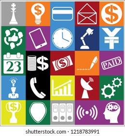 Set of 25 business icons, symbols or pictograms. Collection. Detailed design. Vector Illustration.