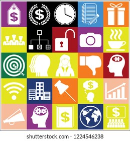 Set of 25 business icons, symbols or pictograms. Collection. Detailed design. Vector Illustration.