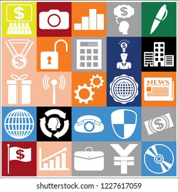 Set of 25 business icons or symbols. Collection. Detailed design. Vector Illustration.
