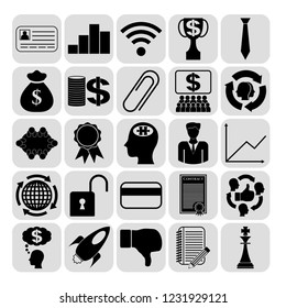 Set of 25 business icons, symbols or pictograms. Collection. Flat design. Vector Illustration.