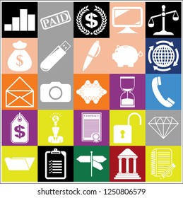 Set of 25 business icons or symbols. Collection. Flat design. Vector Illustration.