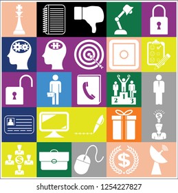 Set of 25 business icons or symbols. Collection. Flat design. Vector Illustration.