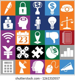 Set of 25 business icons or symbols. Collection. Detailed design. Vector Illustration.