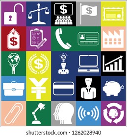 Set of 25 business icons or symbols. Collection. Flat design. Vector Illustration.