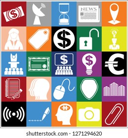 Set of 25 business icons, symbols or pictograms. Collection. Detailed design. Vector Illustration.