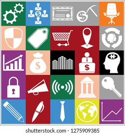 Set of 25 business icons or symbols. Collection. Flat design. Vector Illustration.