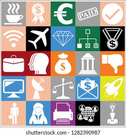 Set of 25 business icons or symbols. Collection. Detailed design. Vector Illustration.