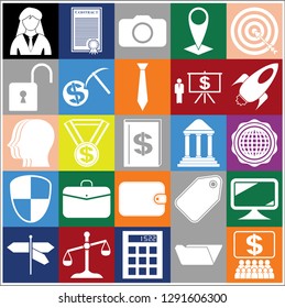 Set of 25 business icons, symbols or pictograms. Collection. Flat design. Vector Illustration.