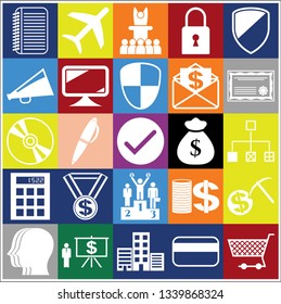 Set of 25 business icons, symbols or pictograms. Collection. Flat design. Vector Illustration.
