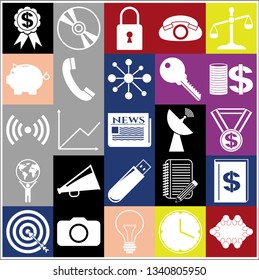 Set of 25 business icons, symbols or pictograms. Collection. Detailed design. Vector Illustration.