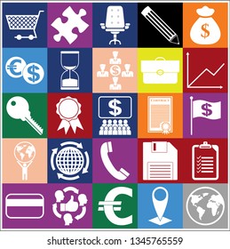 Set of 25 business icons, symbols or pictograms. Collection. Flat design. Vector Illustration.