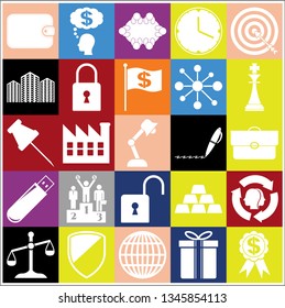Set of 25 business icons, symbols or pictograms. Collection. Detailed design. Vector Illustration.