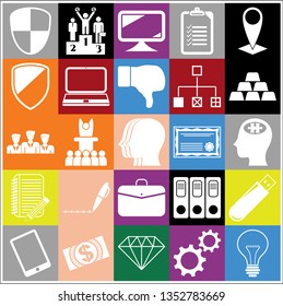 Set of 25 business icons, symbols or pictograms. Collection. Flat design. Vector Illustration.