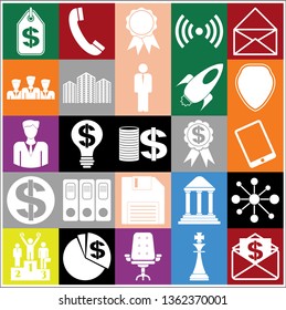 Set of 25 business icons, symbols or pictograms. Collection. Detailed design. Vector Illustration.